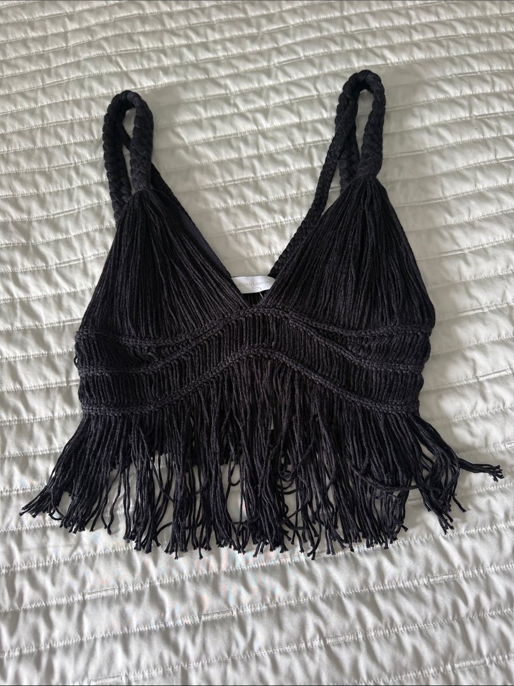 Jonathan Simkhai Black Crochet Fringe Camisole